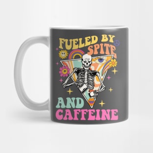 Vintage Fueled By Spite And Caffeine Skeleton Halloween Mug